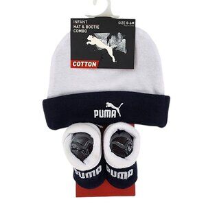 NWT Puma Infant Cotton Hat & Bootie Combo White Blue Baby Size 0-6M